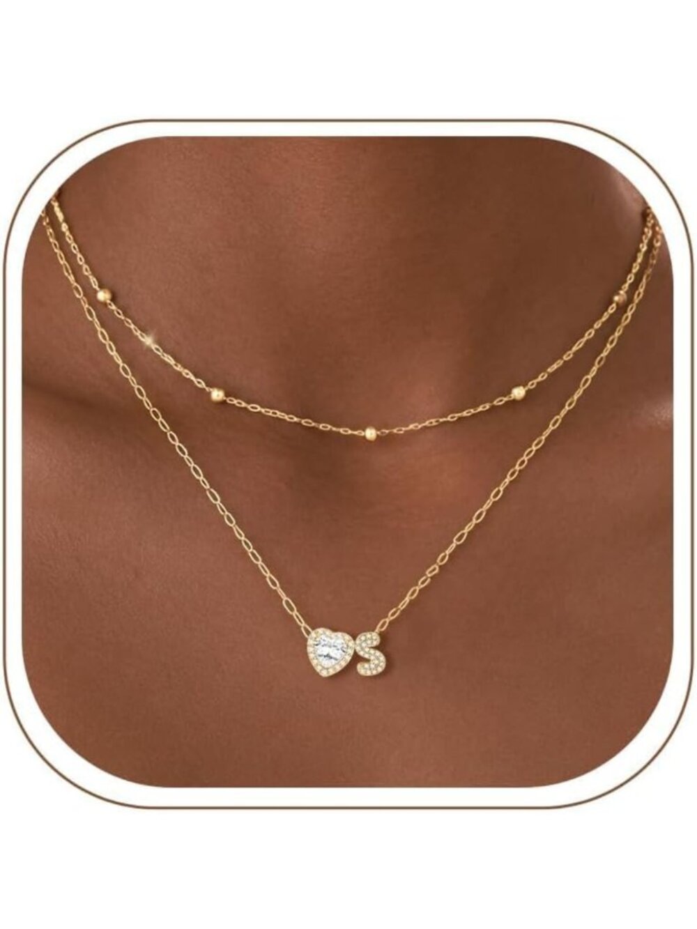 Layered Heart Initial Necklace for Women | Bubble Letter Design, Stylish Jewelry